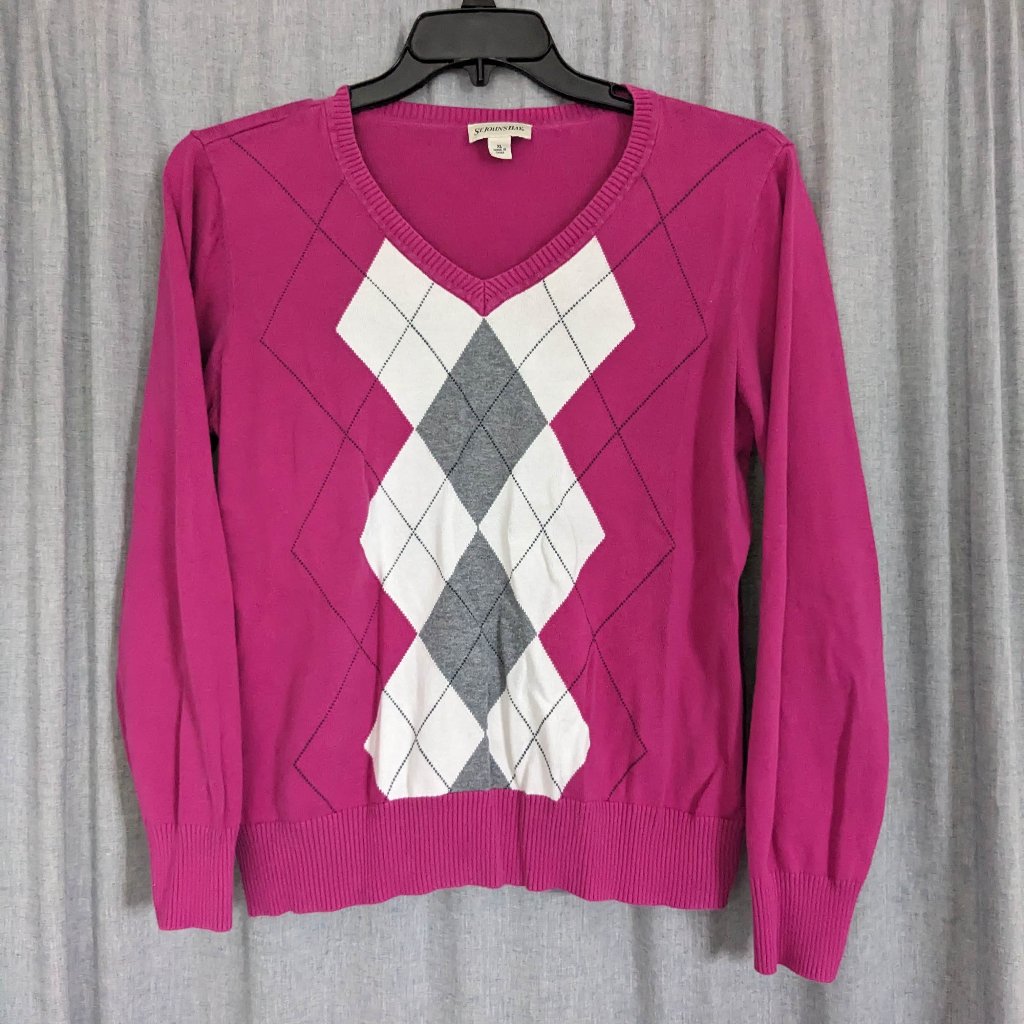 Argyle Academia Preppy Sweater Top Women's Xl Purple Long Sleeve St John's Bay
